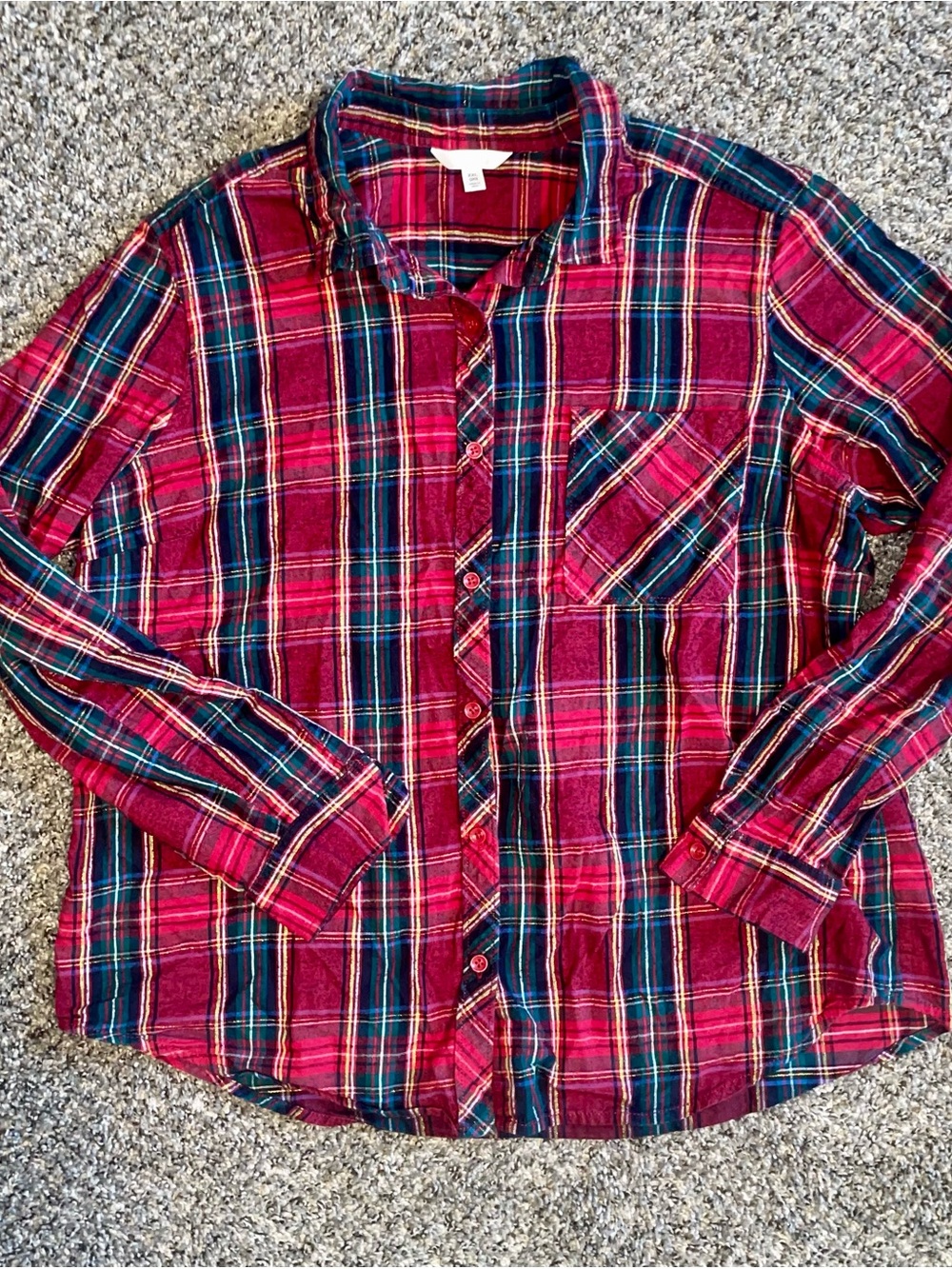 Time and Tru Red & Green Plaid Button-Down Shirt Size Womens 2XL